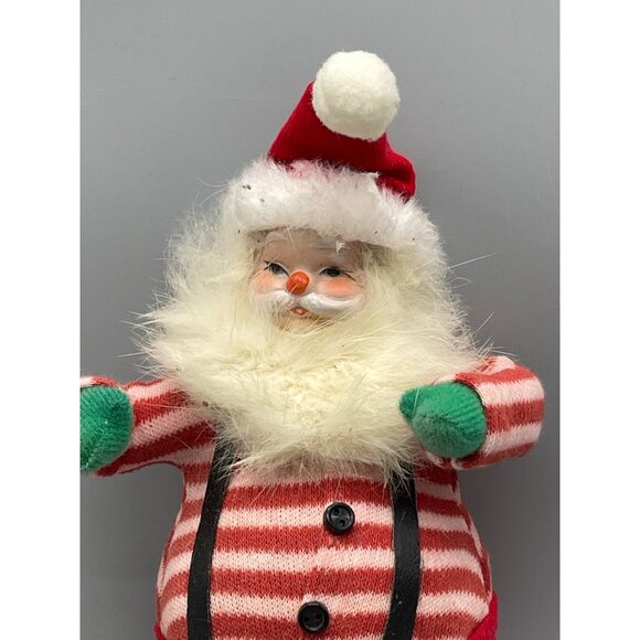 vintage Santa doll figurine bendable painted face red green gloves strips READ - Picture 3 of 10